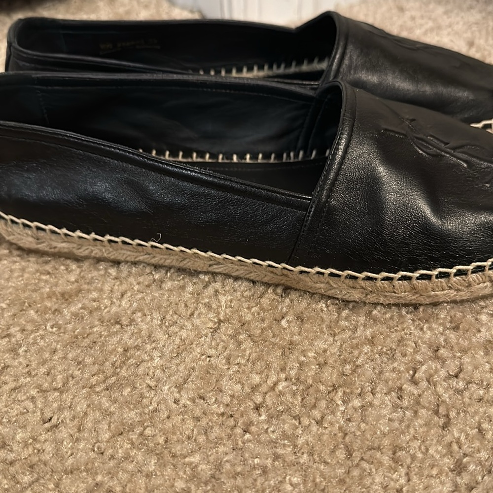 Saint Laurent Logo black leather espadrilles Sz 39 - Picture 8 of 12